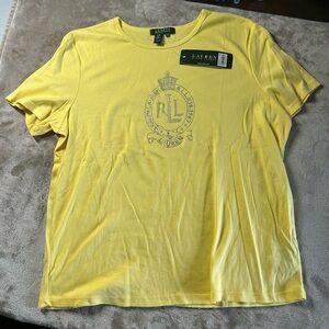 Lauren Ralph Lauren Mustard Tee with Embellished Logo